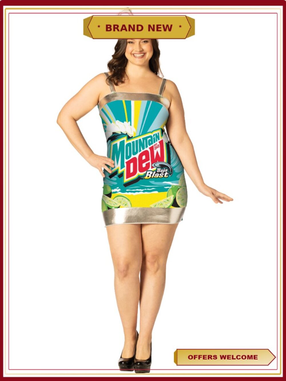 Costume Dress Plus Size Spaghetti Strap with Headband Fits Women's 12-16